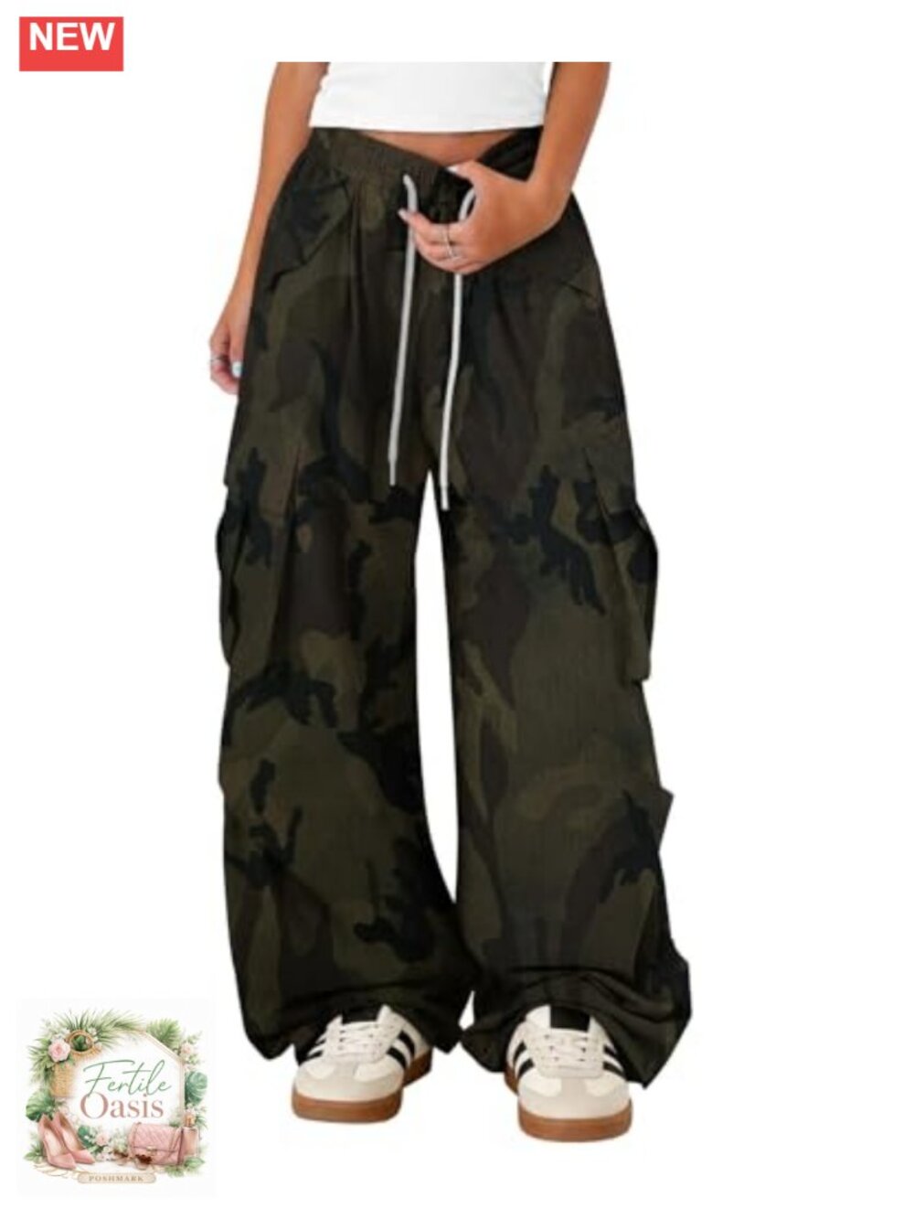 Women's Baggy Cargo Pants Wide Leg Drawstring Streetwear Polyester